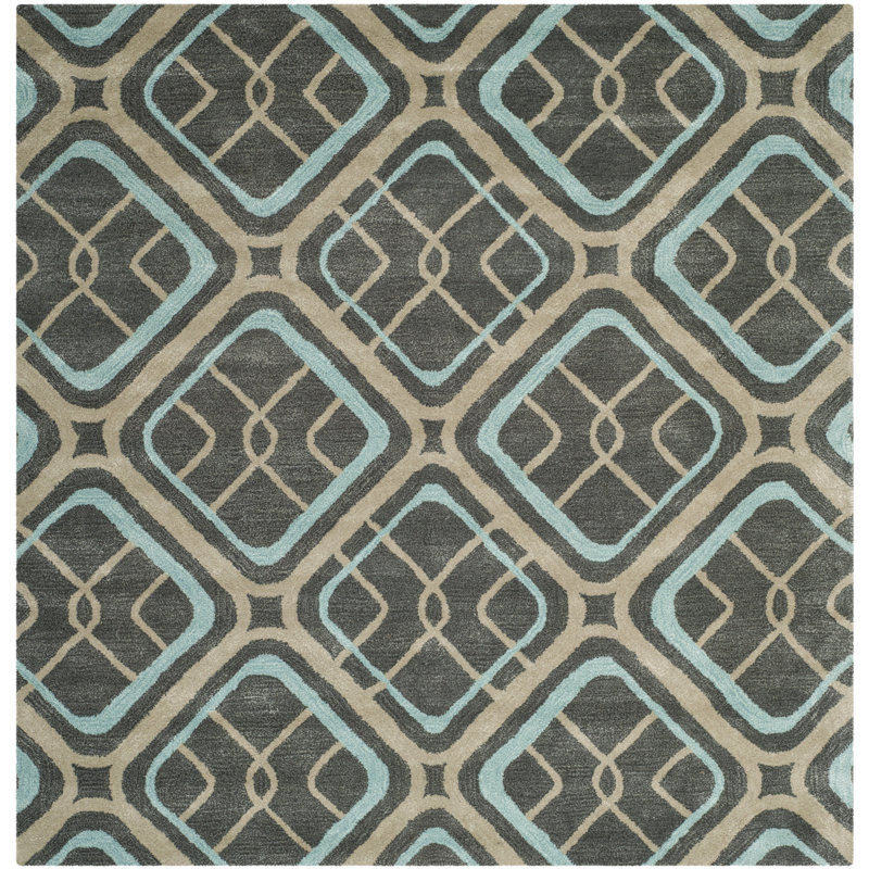 Tapis gris / beige en laine touffeté à la main Deedre, Carré 6 pi