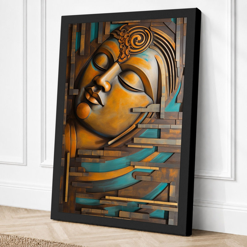 Gilded Buddha Contemplation Japandi 1 Piece Wrapped Canvas Wall Art, 24x16 - 61.0 x 40.6 cm, Black Border