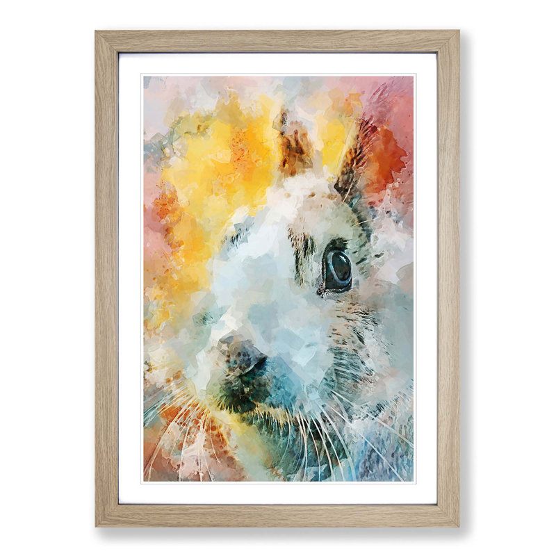 Bunny Rabbit In Abstract - Picture Frame Painting Print, Oak Framed, 48cm H x 36cm W x 2cm D