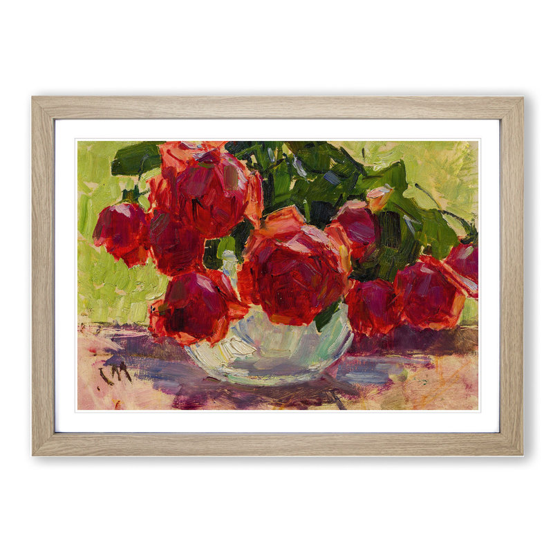 Roses by Carl Moll - Picture Frame Painting, Oak Framed, 36cm H x 48cm W x 2cm D