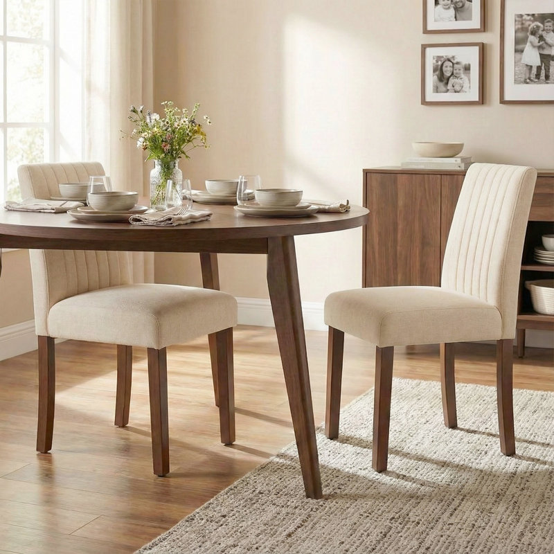 48cm H Fabric Upholstered Upholstered Back Side Chair, Beige