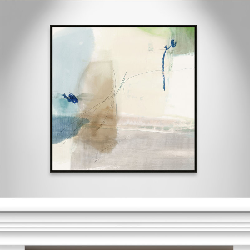 «Aquamarine Whispers II» par Casa Fine Arts, Toile encadrée flottante espresso, Pas de tapis, H 41,5 po x l 41,5 po x P 2 po