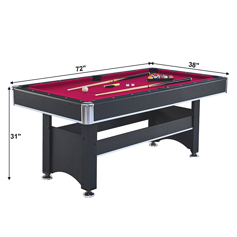 6-Ft Pool Table With Table Tennis Top - Black With Red Felt, Red