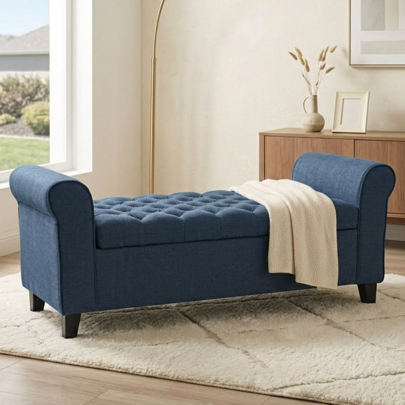 Banc de rangement en tissu Dionigio, Bleu marine