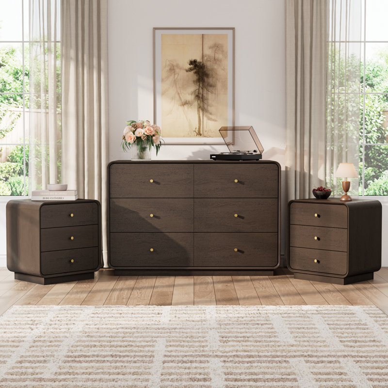 Ensemble de chambre à coucher, Brown, Ensemble de trois pièces : deux tables de chevet,