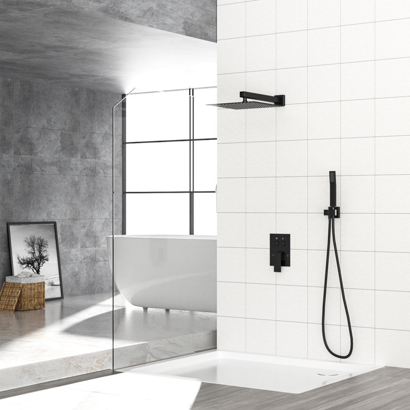 Dual Function 12 Inch Wall Mounted Brushed Nickel Shower Head, Balanced Rough - In Valve, Rainfall And Handheld With 360 Rotation Square Head Nickel, Scald Handheld, Easy To Maintain