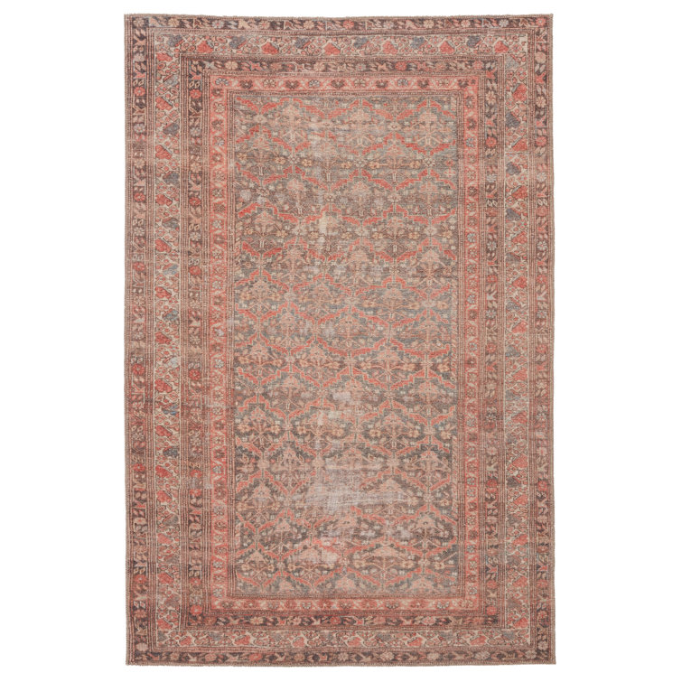 Machine Washable Zolotas Oriental Rust/Brown/Gray Area Rug