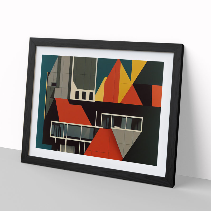 Bauhaus Architecture Vol.4 Abstract - Single Picture Frame Print, Black, 46cm H x 64cm W x 2cm D