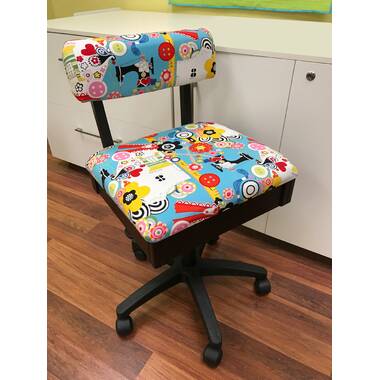 Arrow Sewing H8013 Adjustable Height Hydraulic Sewing and Craft Chair with  Under Seat Storage and Printed Fabric, Bright Button Fabric Print