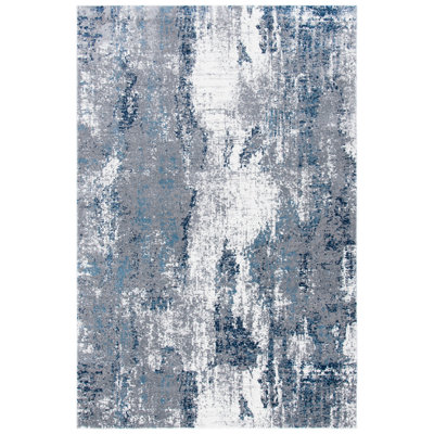 Tapis gris/bleu zone abstraite Musa