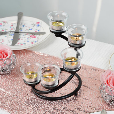 Porte-bougie clair en métal clair 5 tasses pour centre de table