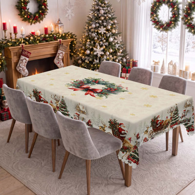 1pc round/rectangular polyester Edford, Christmas Edford with pine, snowman, truck, embosed edge, Christmas decorations for dining table, festival party holiday table decoration, festival gift
