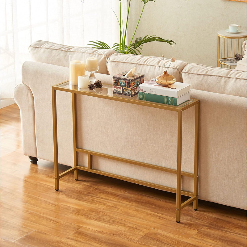 Modern Console Table Tempered Glass with Metal Frame Sofa Table(Single-Layer, Gold)