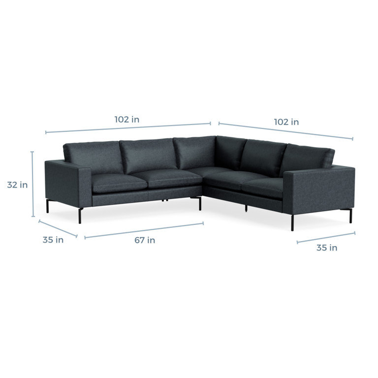 MTO - The New Standard L-Shaped Sectional - Small with Black Legs, Right, Ink Leather