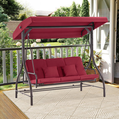 3-Seat Outdoor Patio Swing Chair with Adjustable Canopy and Steel Frame