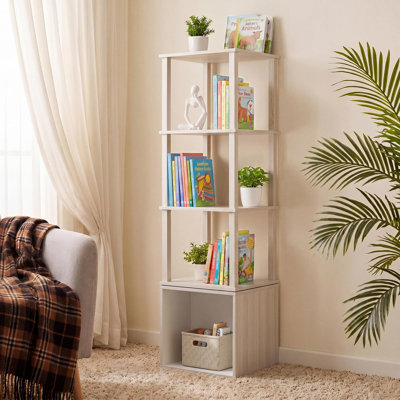 4-Tier Rotating Bookshelf with Storage Cabinet, 360° Spinning Wooden Bookcase Tower Organizer