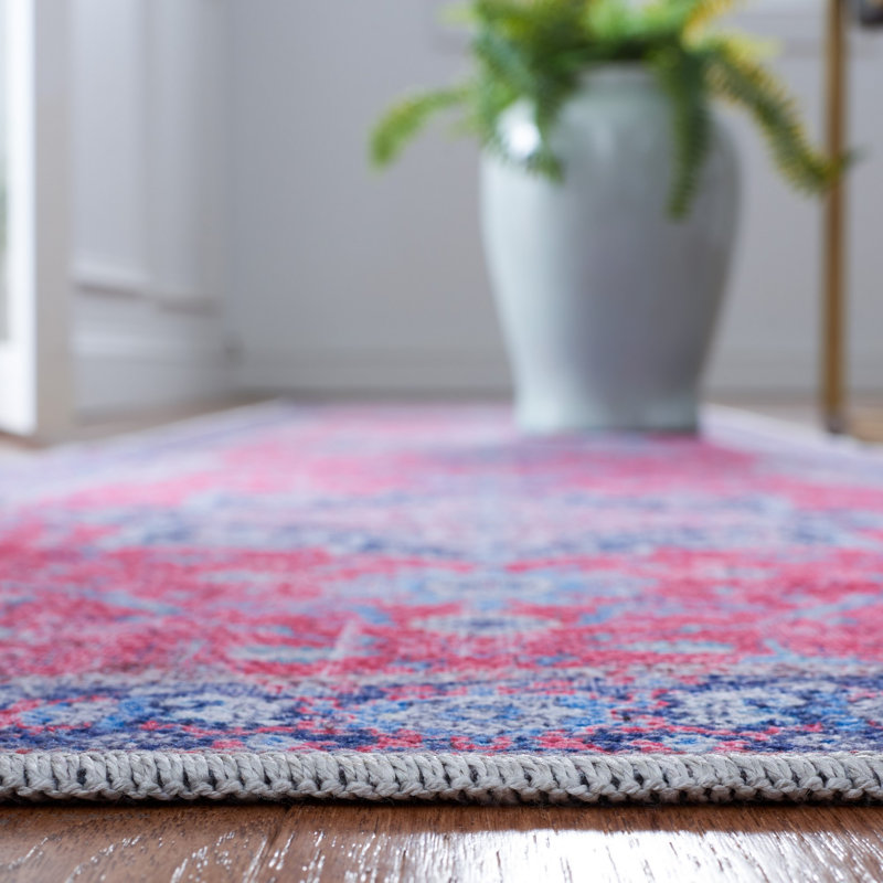 Ferrigno Oriental Cotton Red/Navy Area Rug, Runner 2' x 8'