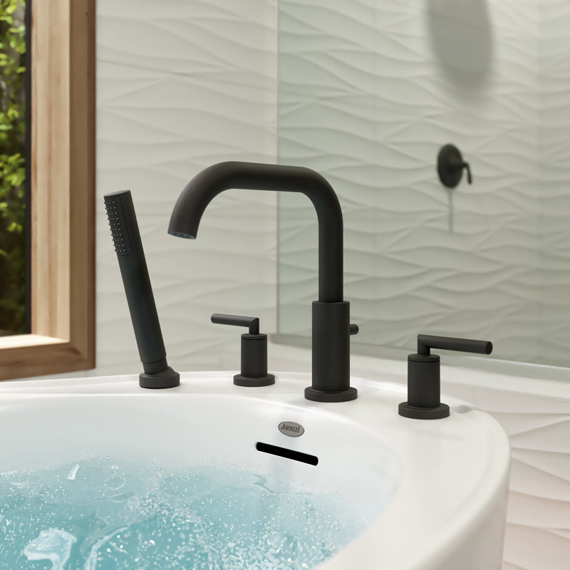 Contento Double Handle Deck Mounted Roman Tub Faucet, Matte Black