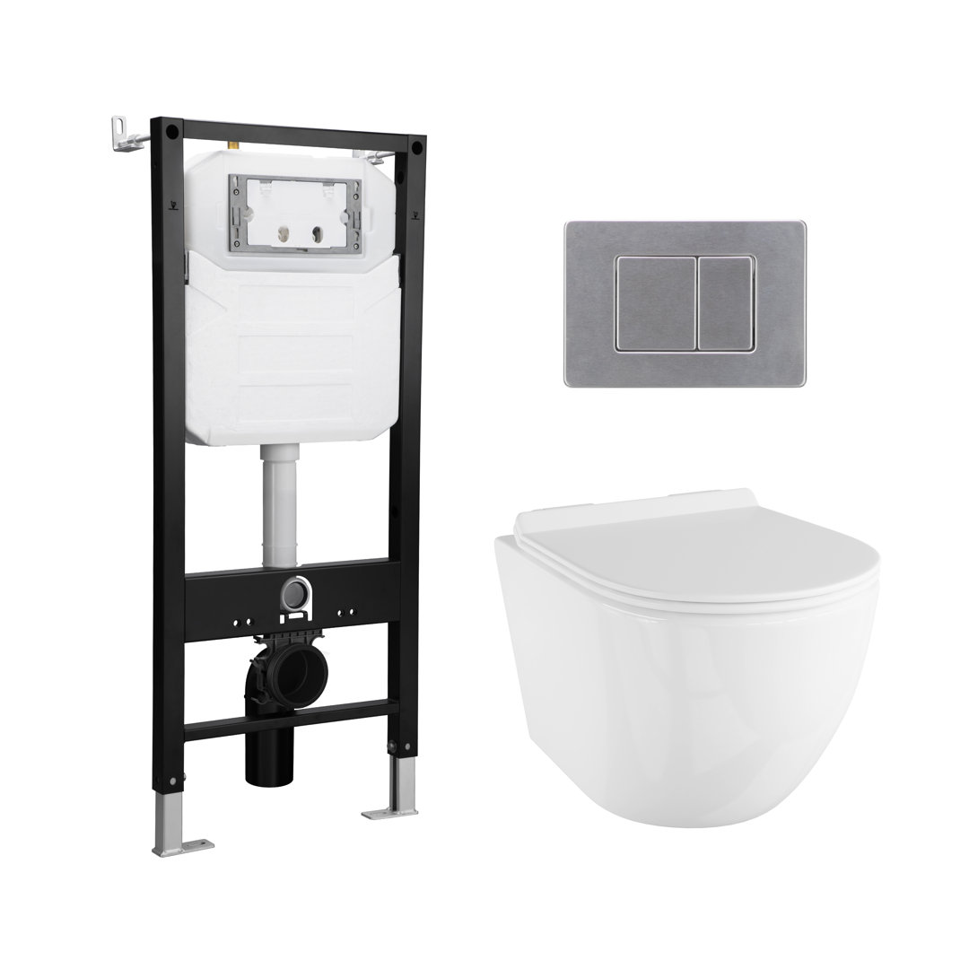 Hampton 2-Piece 0.8/1.6 GPF Dual Flush Elongated Bowl Wall Mounted Toilets with In-Wall Tank, Fits 2x6 Studs Eridanus