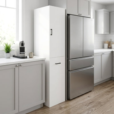 Tall Narrow Kitchen Pantry Cabinet with 3-Tier Pull-Out Storage Shelf, Freestanding Food Storage Cabinet with Adjustable Shelves and Door, White Pantry Organizer for Kitchen, Laundry Room, Home Office