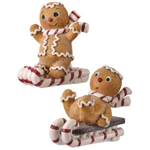 Resin Gingerbread Candy Cane Sleigh Set of 2