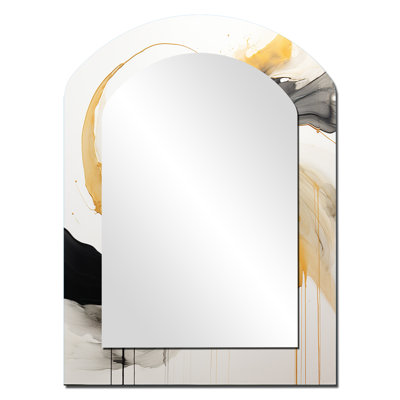 Immersion Dance Watercolor In Gold And Yellow - Abstract Painting Asymmetrical Wall Mirror, Modern Arch Decorative Mirror, Printed Metal Art
