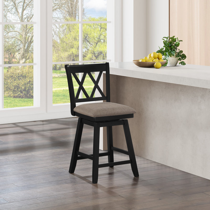 Renetta Swivel Counter & Bar Stool, True Black, Brown Polyester, Counter Stool (24" Seat Height)