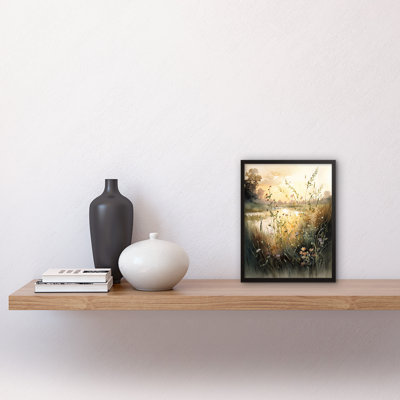Serene Lakeside Landscape With Wildflowers At Dawn - Single Picture Frame Print