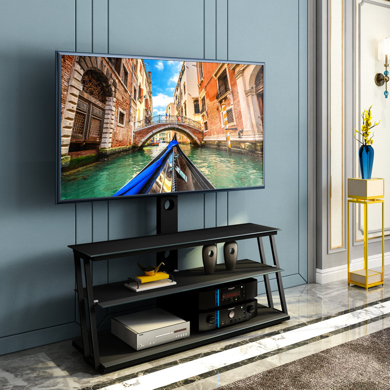 Tv Stand With Black Glass For 32 - 65 Inch Tvs And Adjustable Angles Optimal Viewing Experience Swivel Tempered Fits Height Options