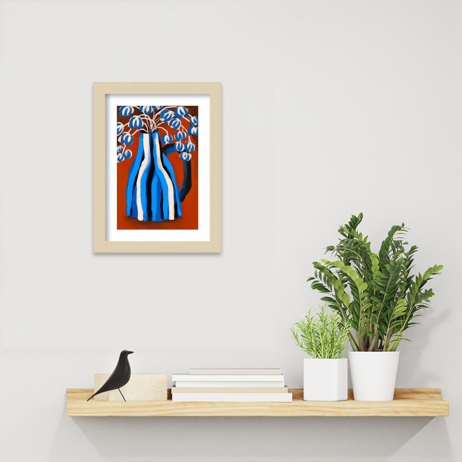 Striped Vase by Treechild Wood Framed Wall Art Print, 13" H x 10" W, Brown