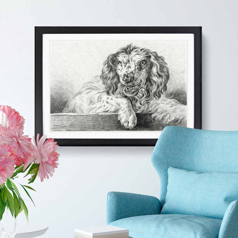 Springer Spaniel Dog by Jean Bernard - Picture Frame Drawing Print on MDF, Black Framed, 48cm H x 65cm W x 2cm D