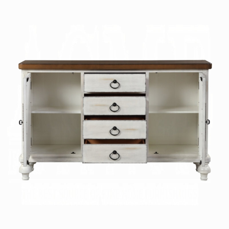 Buffet 4 tiroirs Funchess en blanc antique