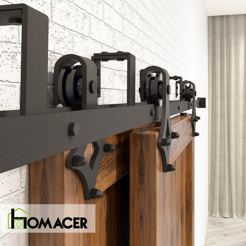 Black Rustic Diamond Design Double Track Bypass Barn Door Hardware Kit For Two Use( Door Not Included), 96 in.