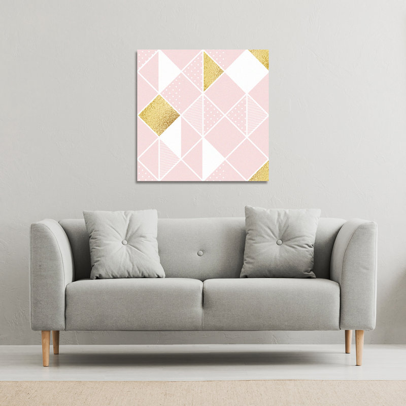 Pink & Gold Geometric by Andrew Lee - Wrapped Canvas Print, 46cm H x 46cm W x 4cm D