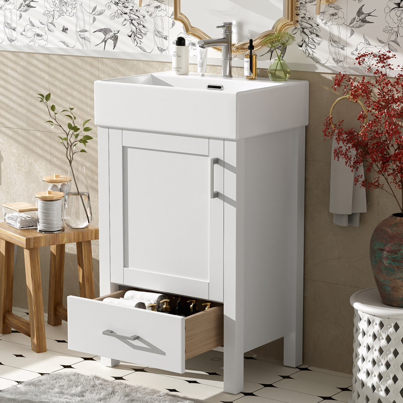 Meuble-lavabo moderne avec lavabo en céramique, Blanc