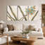 Ensemble de 3 toiles murales représentant des branches florales en vitrail turquoise et orange-472365466