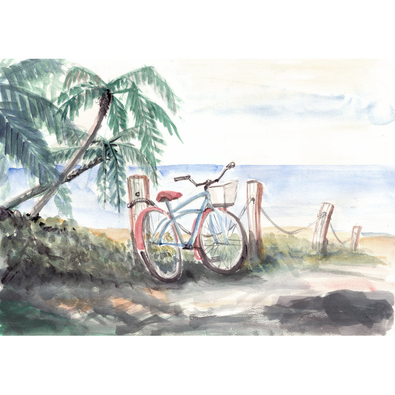 Coastal Beach Bike 2 - Wrapped Canvas Art Prints, 30cm H x 46cm W