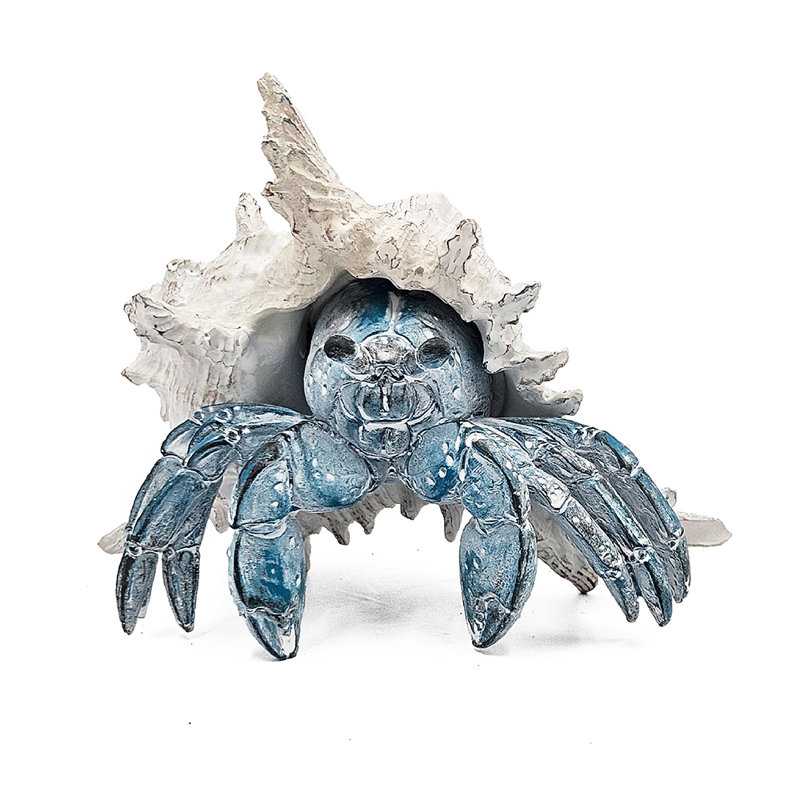 Athar Polyresin Hermit Crab Figurine with Detailed Shell, 5.7" H x 7.3" W x 7.1" D, White/Blue