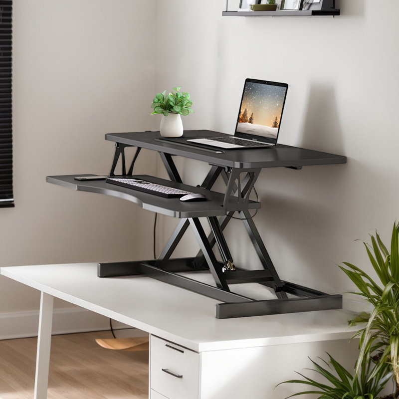 32"width Height Adjustable Standing Desk Converter With Removable Keyboard Tray