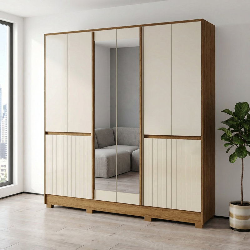Armoire Alaska 85 "avec tablettes réglables, tringle, Naturel / Blanc