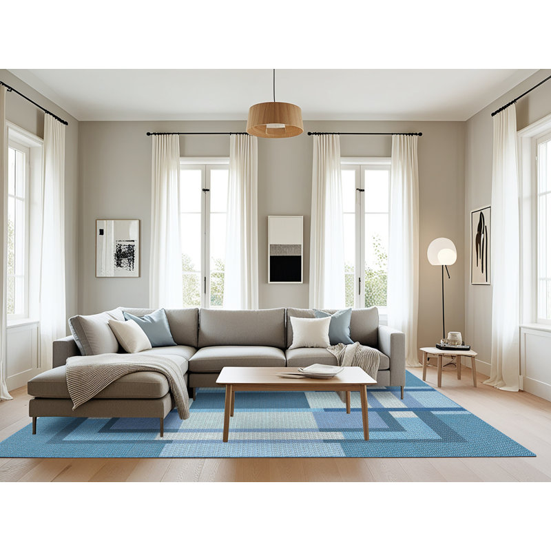 Tapis géométrique bleu ciel, Rectangle 8 pi x 10 pi