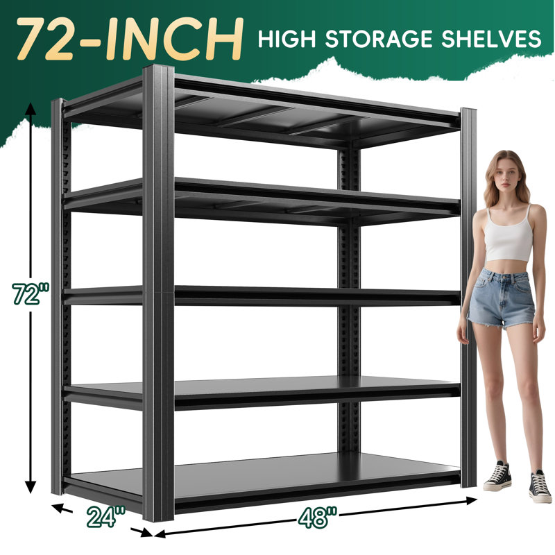 5 Tier Metal Garage Storage Shelves - Industrial Utility Rack with Adjustable Shelves, 47.2" W x 23.6" D