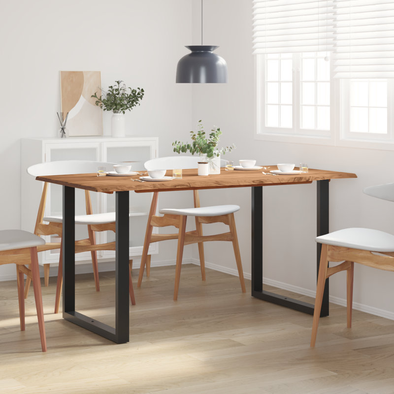 Sheatown Acacia Solid Wood Top Metal Base Dining Table, 76cm H x 154cm L x 80cm W