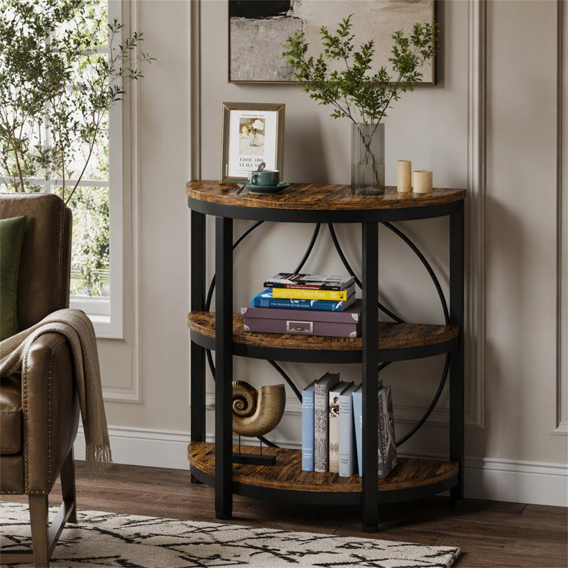 Table de bout demi-ronde, Brun et noir, Brown