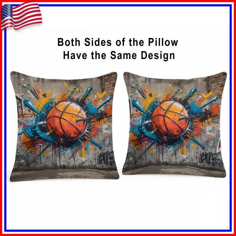 Coussins Graffiti Basketball Art, 26 x 26 pouces