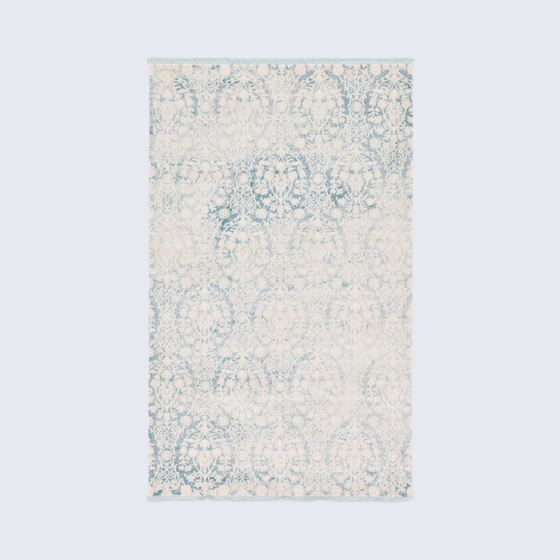 Tapis bleu clair / ivoire Teadora, Rectangle 5 pi 1 po x 8 pi