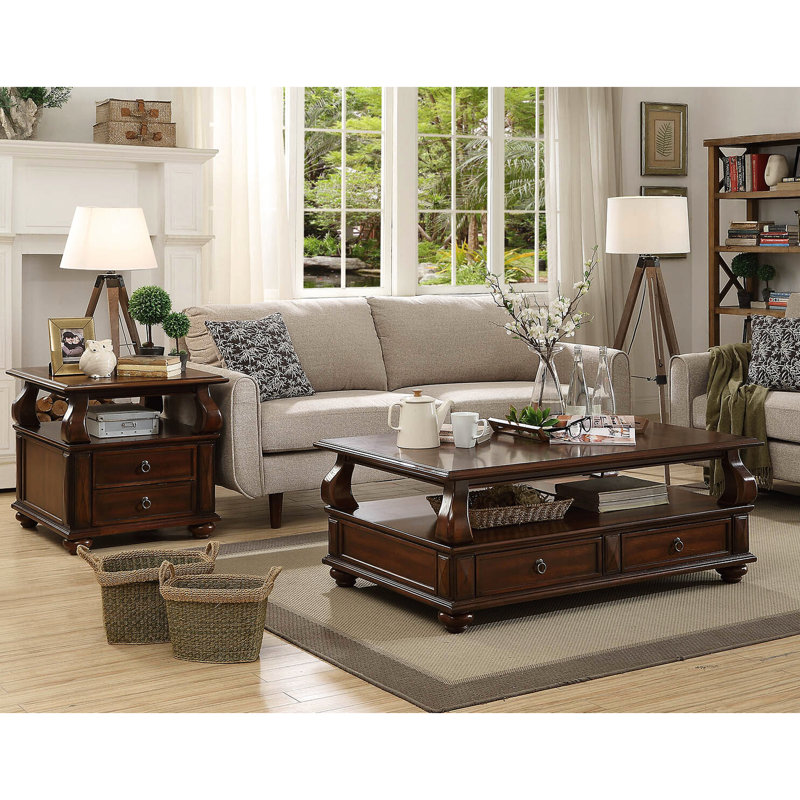 Table de bout transitionnelle en noyer avec espace ouvert - embellissez votre espace
