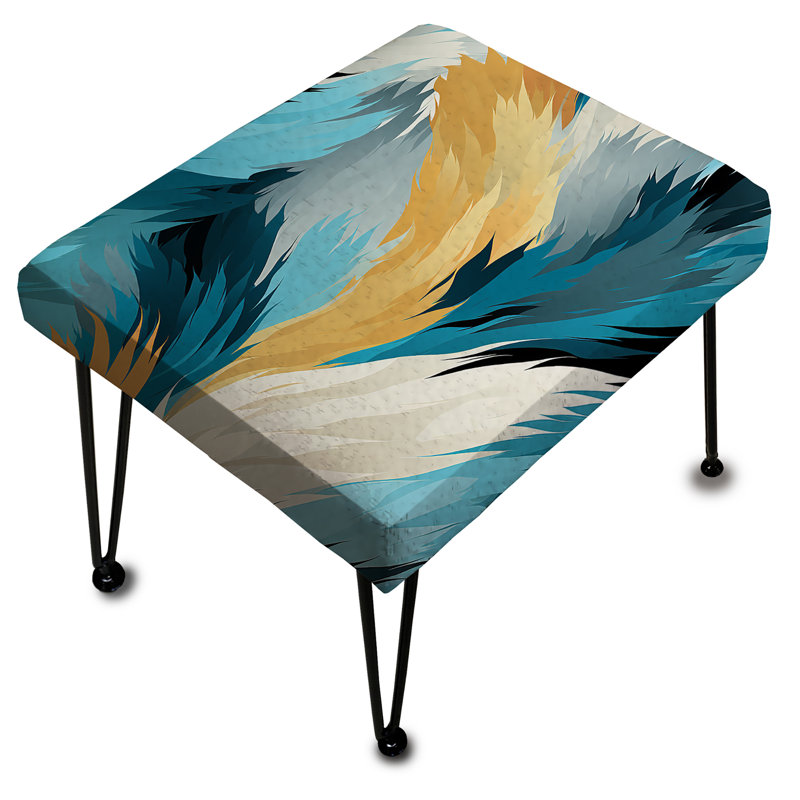 Repose-pieds rectangulaire abstrait turquoise Ikat Fusion