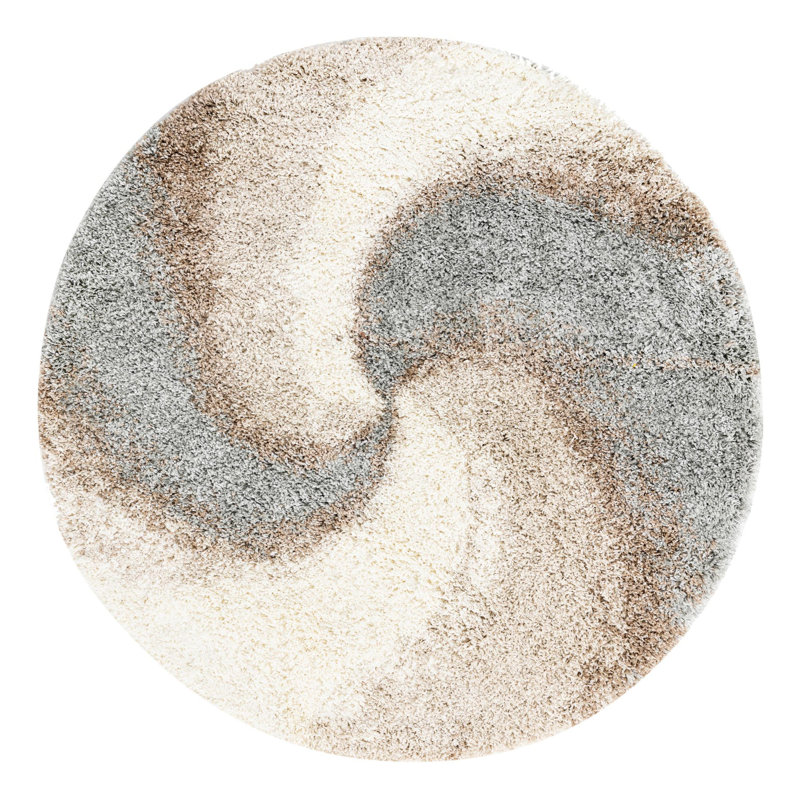 Abstract Indoor Rug, Round 5'3", Gray/Beige
