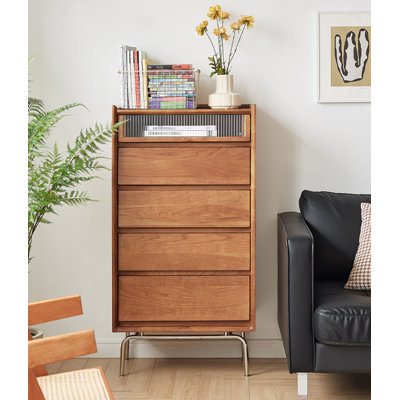 Commode haute Mid-Century en verre cannelé